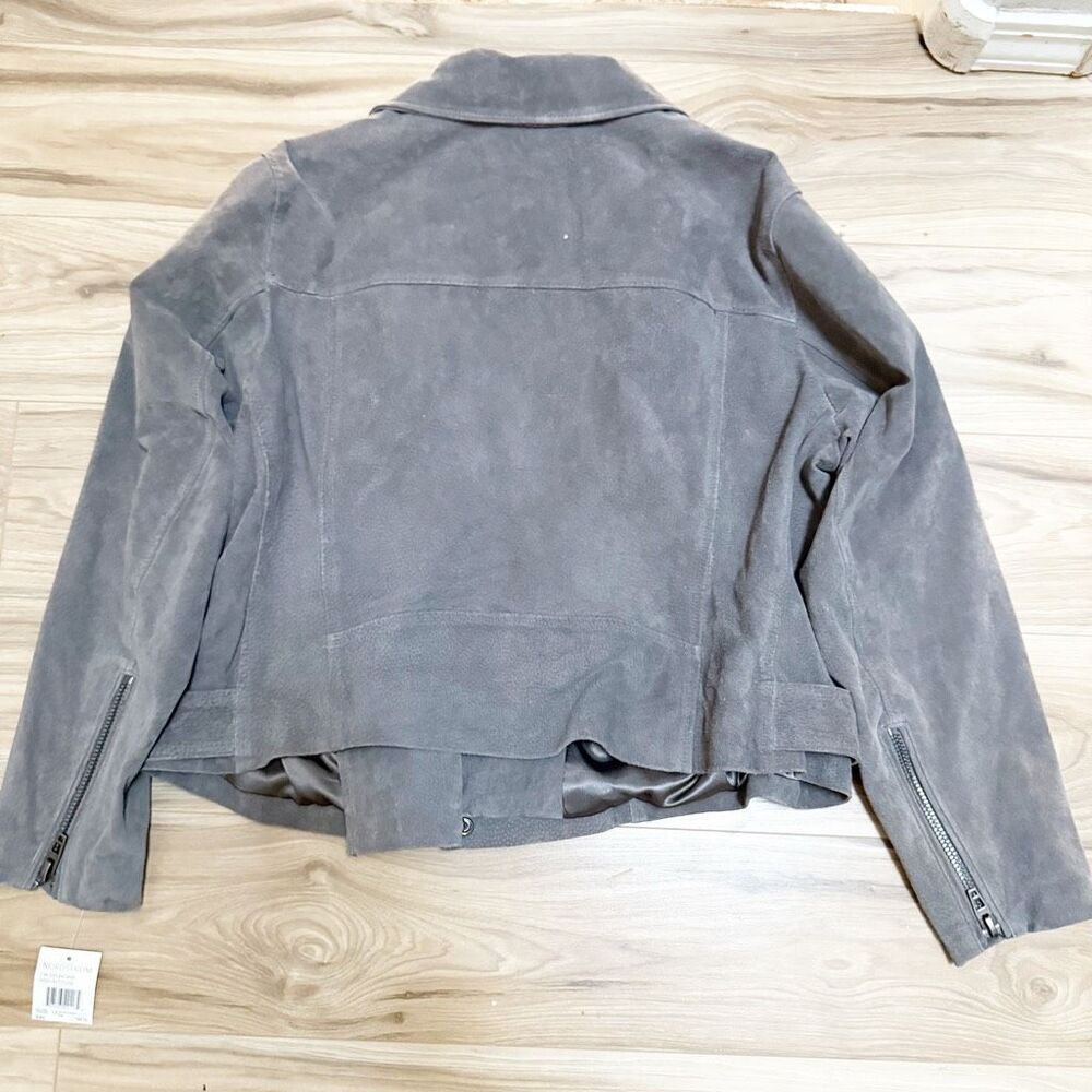BLANK NYC | Suede Moto Asymmetrical Jacket High Altitude Gray Taupe | 1X (Plus) - Picture 8 of 10